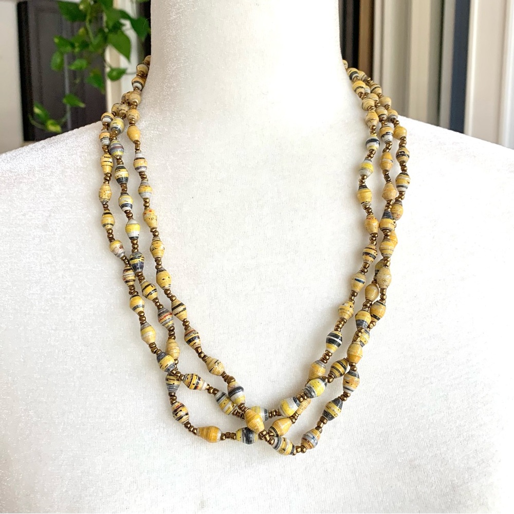 Vintage Rolled Paper Bead Boho Necklace